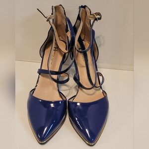 ROYAL BLUE PATIENT LEATHER HEELS.